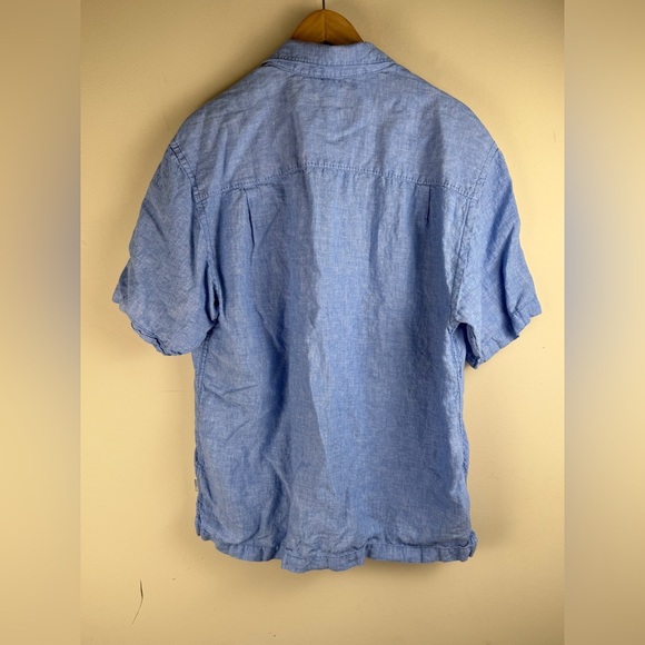 Tommy Bahama Men's L 100% Linen Blue Chambray Relax Button Up Shirt Short Sleeve - Picture 3 of 12